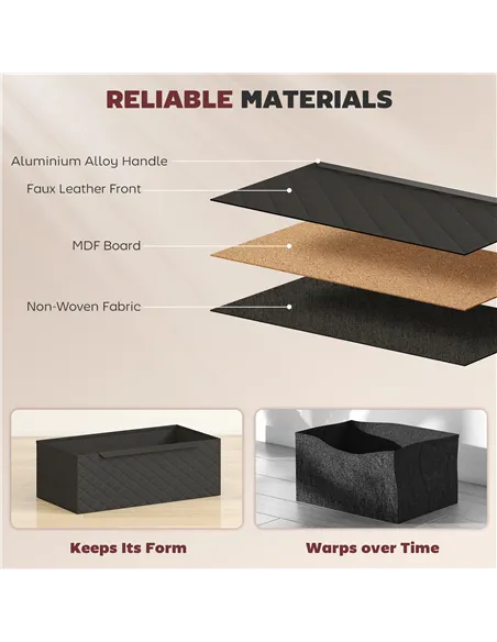 HOMCOM Chest of Drawers, Dresser with 3 Fabric Drawers and Aluminium Handles - Black