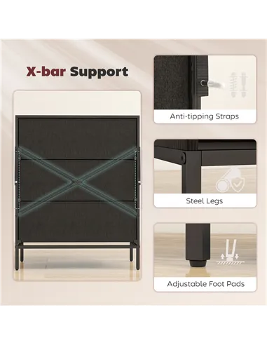 HOMCOM Chest of Drawers, Dresser with 3 Fabric Drawers and Aluminium Handles - Black