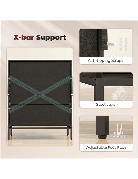 HOMCOM Chest of Drawers, Dresser with 3 Fabric Drawers and Aluminium Handles - Black