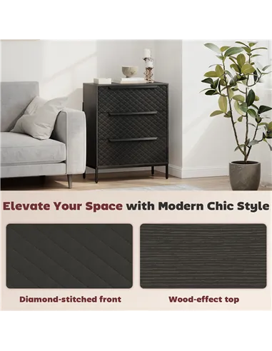 HOMCOM Chest of Drawers, Dresser with 3 Fabric Drawers and Aluminium Handles - Black