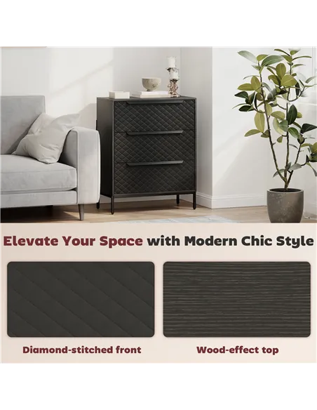 HOMCOM Chest of Drawers, Dresser with 3 Fabric Drawers and Aluminium Handles - Black