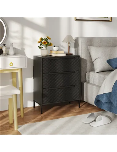 HOMCOM Chest of Drawers, Dresser with 3 Fabric Drawers and Aluminium Handles - Black