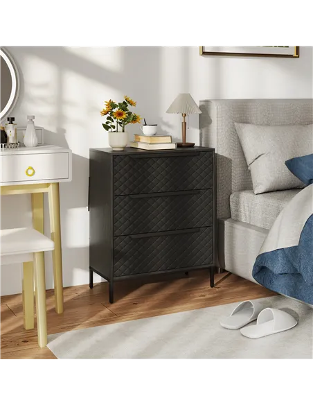 HOMCOM Chest of Drawers, Dresser with 3 Fabric Drawers and Aluminium Handles - Black