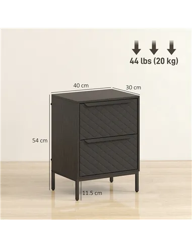 HOMCOM Chest of Drawers, Dresser with 2 Fabric Drawers and Aluminium Handles - Black
