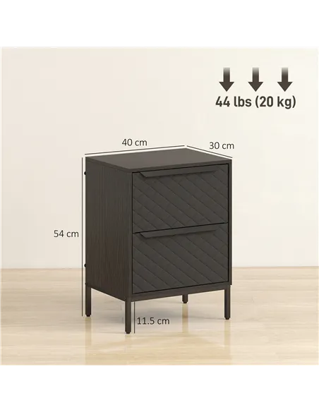 HOMCOM Chest of Drawers, Dresser with 2 Fabric Drawers and Aluminium Handles - Black
