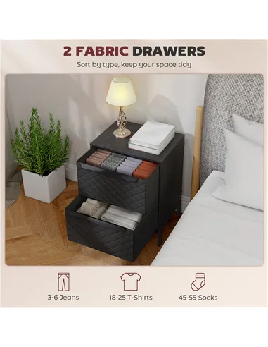 HOMCOM Chest of Drawers, Dresser with 2 Fabric Drawers and Aluminium Handles - Black