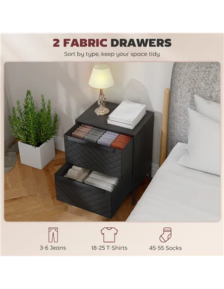 HOMCOM Chest of Drawers, Dresser with 2 Fabric Drawers and Aluminium Handles - Black