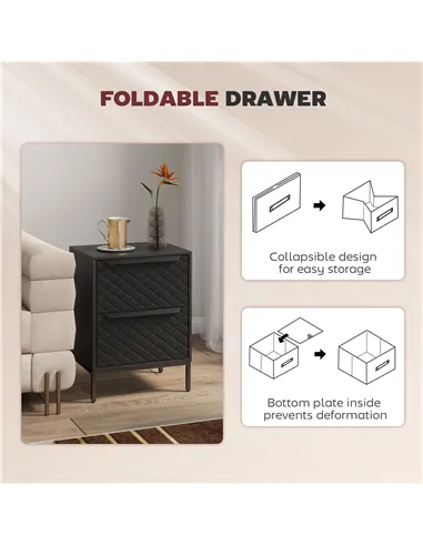 HOMCOM Chest of Drawers, Dresser with 2 Fabric Drawers and Aluminium Handles - Black