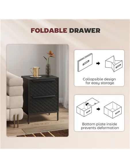 HOMCOM Chest of Drawers, Dresser with 2 Fabric Drawers and Aluminium Handles - Black