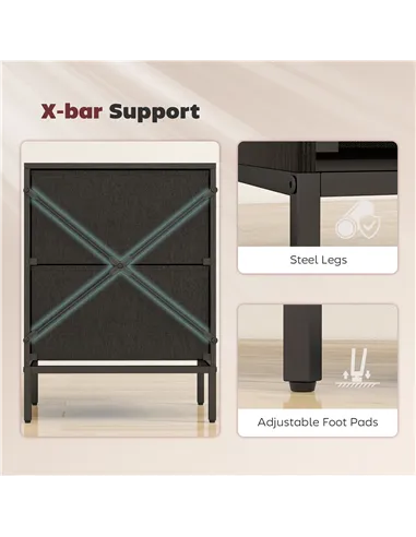 HOMCOM Chest of Drawers, Dresser with 2 Fabric Drawers and Aluminium Handles - Black