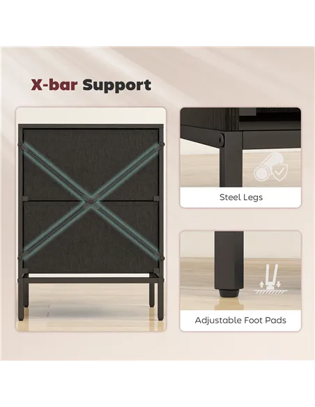 HOMCOM Chest of Drawers, Dresser with 2 Fabric Drawers and Aluminium Handles - Black