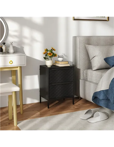 HOMCOM Chest of Drawers, Dresser with 2 Fabric Drawers and Aluminium Handles - Black