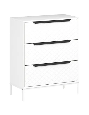 HOMCOM Chest of Drawers, Dresser with 3 Fabric Drawers and Aluminium Handles - White