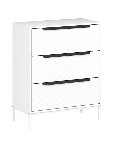 HOMCOM Chest of Drawers, Dresser with 3 Fabric Drawers and Aluminium Handles - White