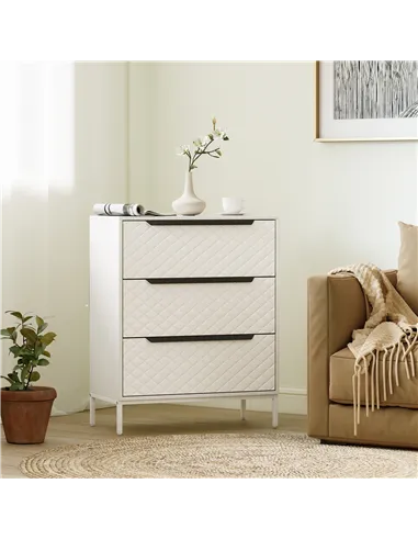 HOMCOM Chest of Drawers, Dresser with 3 Fabric Drawers and Aluminium Handles - White