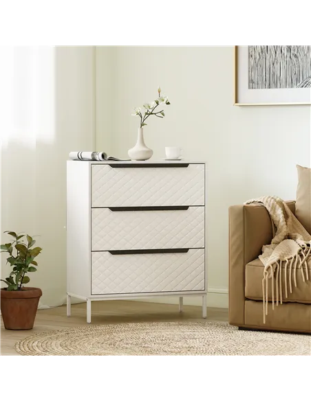 HOMCOM Chest of Drawers, Dresser with 3 Fabric Drawers and Aluminium Handles - White