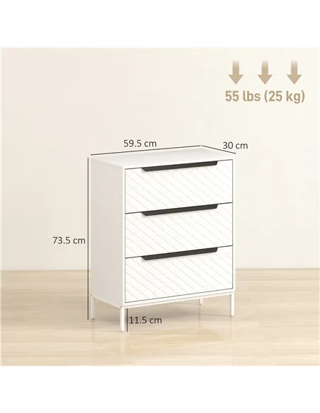HOMCOM Chest of Drawers, Dresser with 3 Fabric Drawers and Aluminium Handles - White