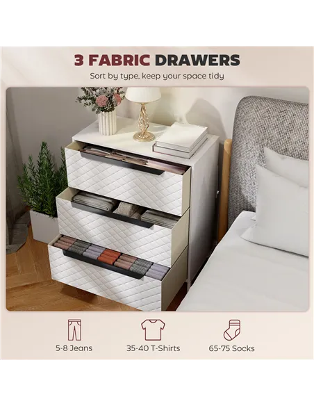 HOMCOM Chest of Drawers, Dresser with 3 Fabric Drawers and Aluminium Handles - White
