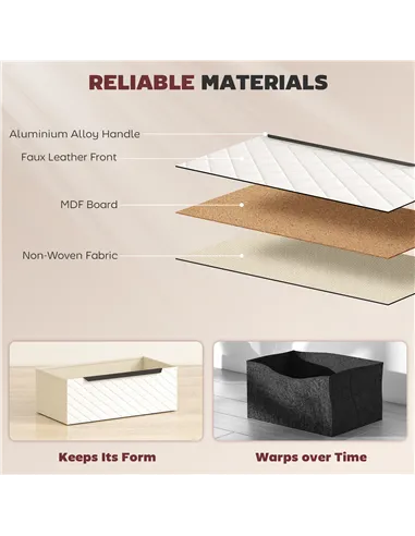 HOMCOM Chest of Drawers, Dresser with 3 Fabric Drawers and Aluminium Handles - White