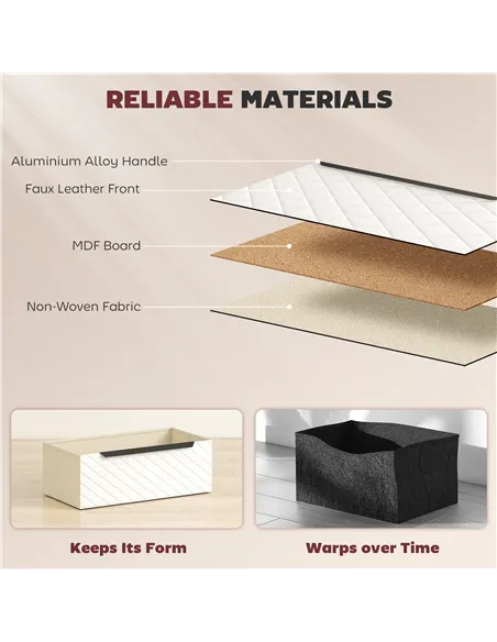 HOMCOM Chest of Drawers, Dresser with 3 Fabric Drawers and Aluminium Handles - White