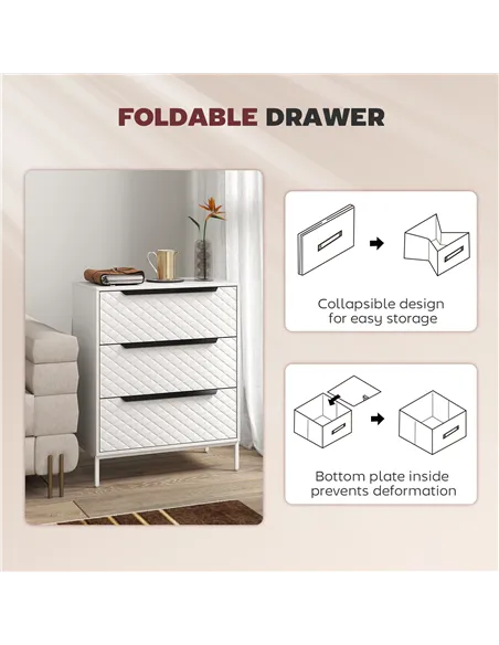 HOMCOM Chest of Drawers, Dresser with 3 Fabric Drawers and Aluminium Handles - White