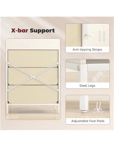 HOMCOM Chest of Drawers, Dresser with 3 Fabric Drawers and Aluminium Handles - White