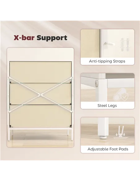 HOMCOM Chest of Drawers, Dresser with 3 Fabric Drawers and Aluminium Handles - White