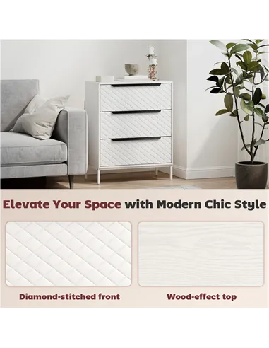 HOMCOM Chest of Drawers, Dresser with 3 Fabric Drawers and Aluminium Handles - White