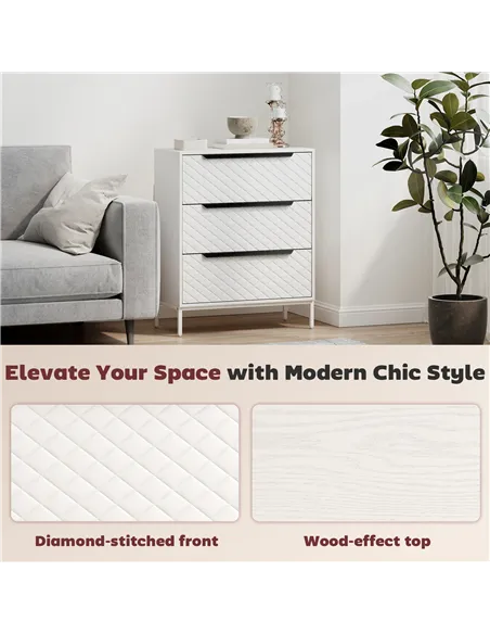 HOMCOM Chest of Drawers, Dresser with 3 Fabric Drawers and Aluminium Handles - White