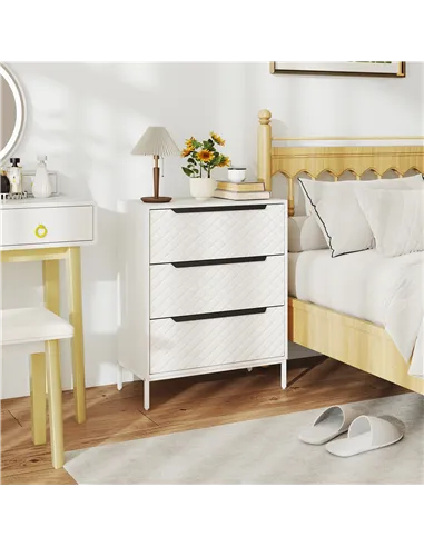 HOMCOM Chest of Drawers, Dresser with 3 Fabric Drawers and Aluminium Handles - White