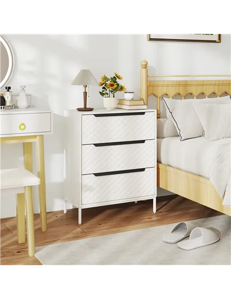 HOMCOM Chest of Drawers, Dresser with 3 Fabric Drawers and Aluminium Handles - White