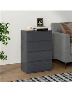 HOMCOM High Gloss Chest of Drawers, 4-Drawer Storage Cabinets, Modern Dresser for Bedroom, Grey 2