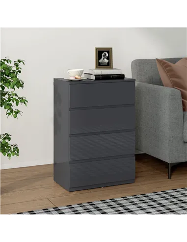 HOMCOM High Gloss Chest of Drawers, 4-Drawer Storage Cabinets, Modern Dresser for Bedroom, Grey