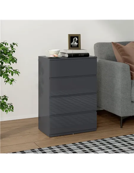 HOMCOM High Gloss Chest of Drawers, 4-Drawer Storage Cabinets, Modern Dresser for Bedroom, Grey