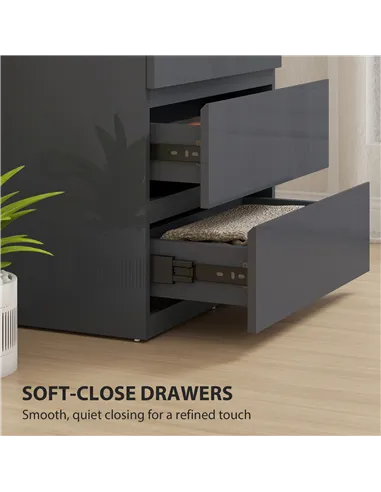 HOMCOM High Gloss Chest of Drawers, 4-Drawer Storage Cabinets, Modern Dresser for Bedroom, Grey