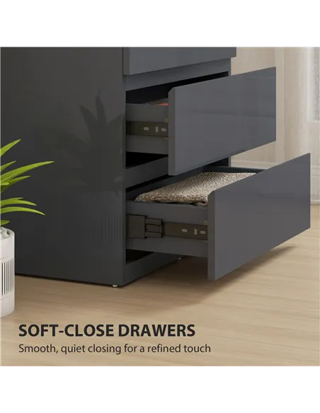 HOMCOM High Gloss Chest of Drawers, 4-Drawer Storage Cabinets, Modern Dresser for Bedroom, Grey