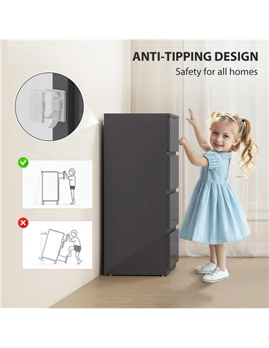 HOMCOM High Gloss Chest of Drawers, 4-Drawer Storage Cabinets, Modern Dresser for Bedroom, Grey