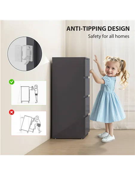 HOMCOM High Gloss Chest of Drawers, 4-Drawer Storage Cabinets, Modern Dresser for Bedroom, Grey