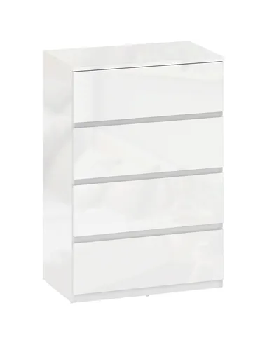 HOMCOM High Gloss Chest of Drawers, 4-Drawer Storage Cabinets, Modern Dresser for Bedroom, White