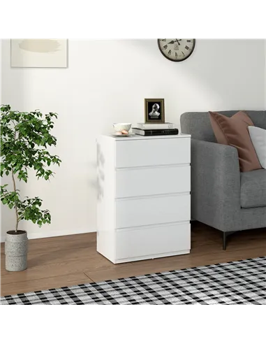 HOMCOM High Gloss Chest of Drawers, 4-Drawer Storage Cabinets, Modern Dresser for Bedroom, White
