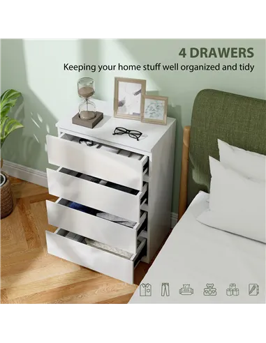 HOMCOM High Gloss Chest of Drawers, 4-Drawer Storage Cabinets, Modern Dresser for Bedroom, White