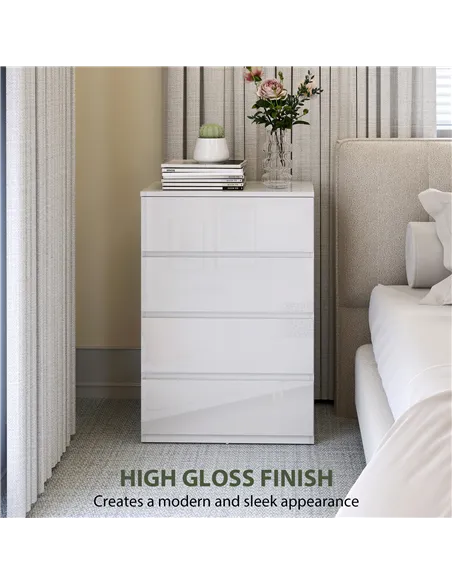 HOMCOM High Gloss Chest of Drawers, 4-Drawer Storage Cabinets, Modern Dresser for Bedroom, White