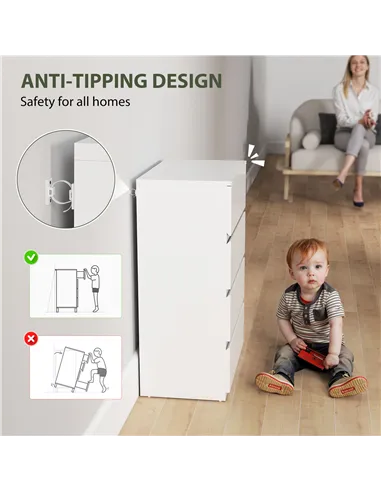 HOMCOM High Gloss Chest of Drawers, 4-Drawer Storage Cabinets, Modern Dresser for Bedroom, White