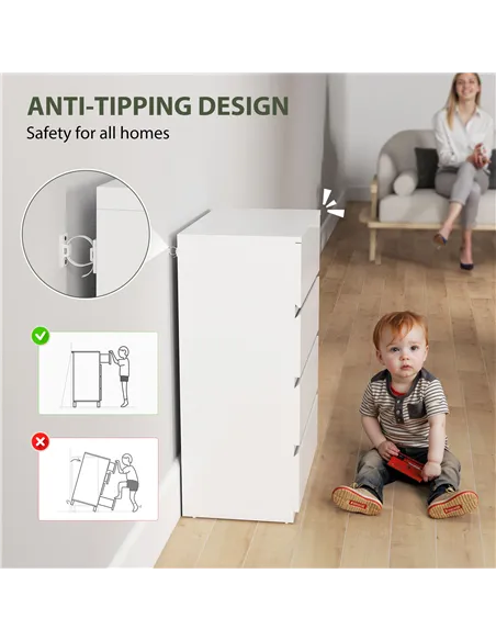 HOMCOM High Gloss Chest of Drawers, 4-Drawer Storage Cabinets, Modern Dresser for Bedroom, White