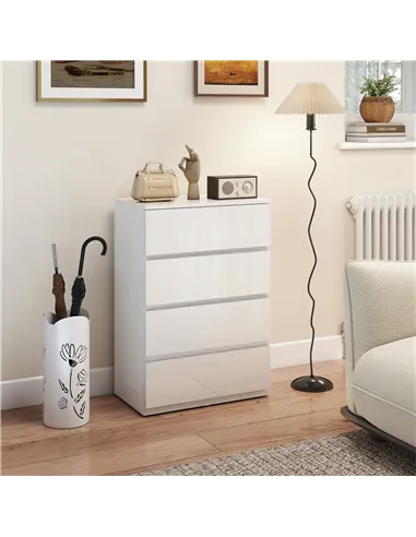 HOMCOM High Gloss Chest of Drawers, 4-Drawer Storage Cabinets, Modern Dresser for Bedroom, White