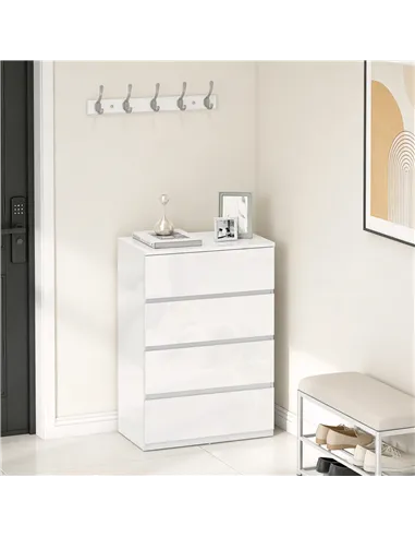 HOMCOM High Gloss Chest of Drawers, 4-Drawer Storage Cabinets, Modern Dresser for Bedroom, White