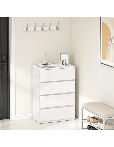 HOMCOM High Gloss Chest of Drawers, 4-Drawer Storage Cabinets, Modern Dresser for Bedroom, White