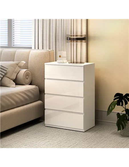 HOMCOM High Gloss Chest of Drawers, 4-Drawer Storage Cabinets, Modern Dresser for Bedroom, White