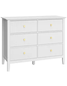 HOMCOM Fluted Dresser, 6 Drawer Chest of Drawers for Bedroom, Living Room, Hallway, Closet, White