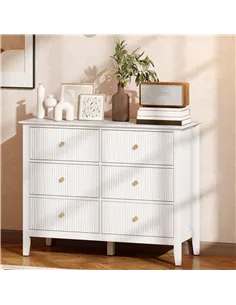 HOMCOM Fluted Dresser, 6 Drawer Chest of Drawers for Bedroom, Living Room, Hallway, Closet, White 2